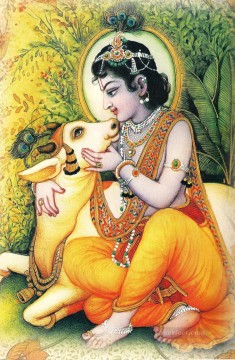Ganado Vaca Toro Painting - Krishna con vaca